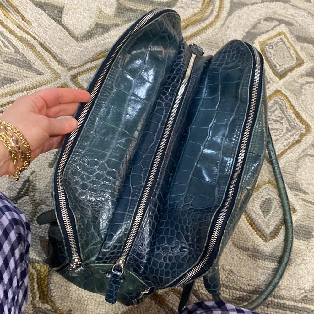 💕 Furla gorgeous turquoise crocodile Italian leather x large satchel bag 💕
